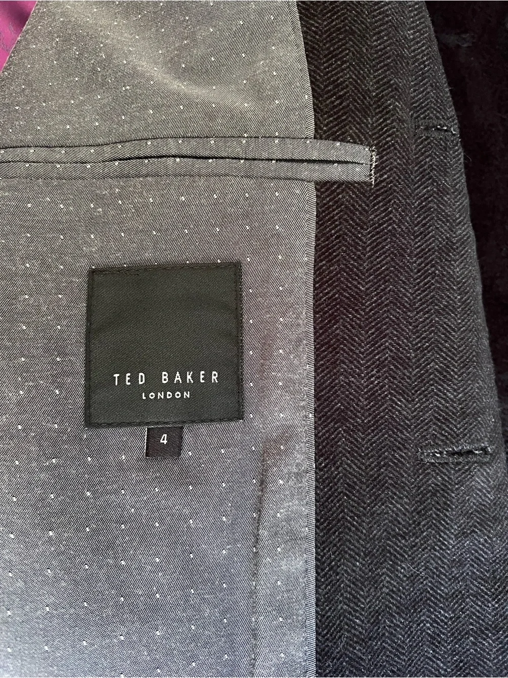 Ted Baker Gray Sport Coat with Brown Shoulder Accents and Pink Lining